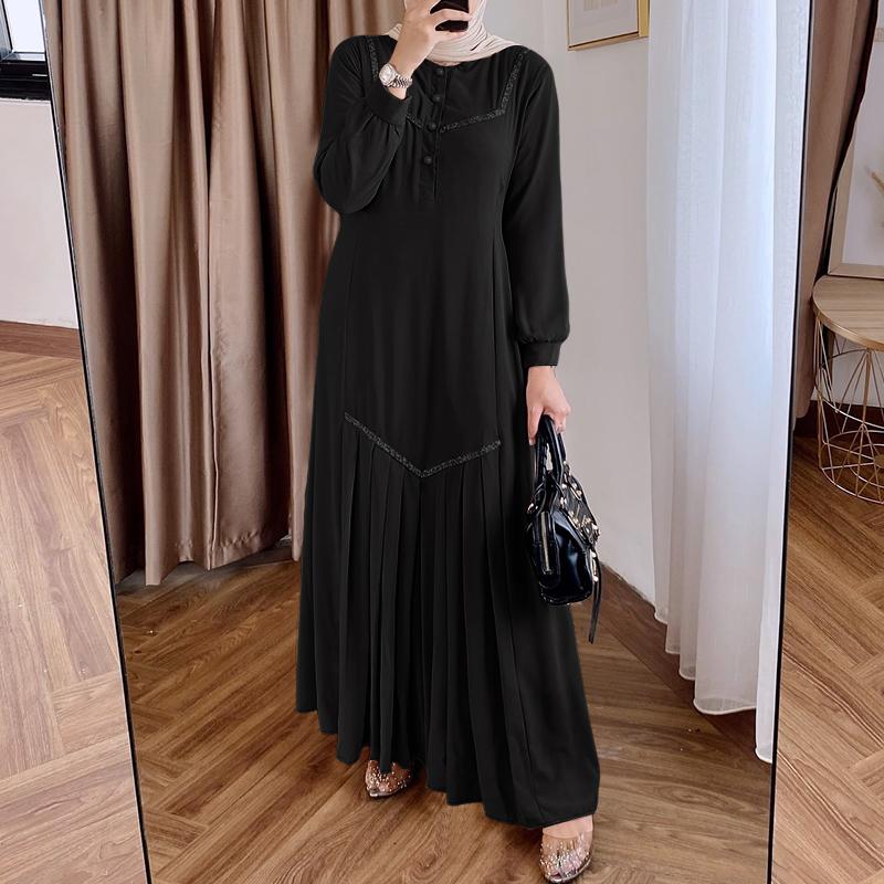 

ZANZEA Женское повседневное платье-кафтан с круглым вырезом, свободное, с длинным рукавом XL чёрный