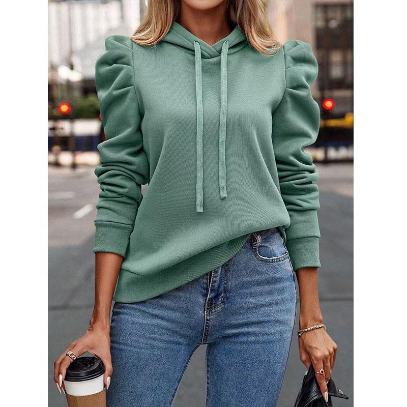 Women's 2024 Autumn/Winter Stacked Collar Hooded Solid Pullover Sweatshirt