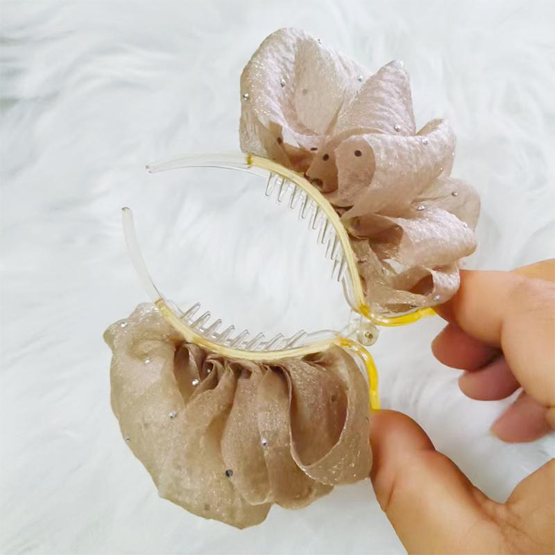 Elegant Flower Clip Resin Bow Mesh Vertical Clip Korean Style Women Ponytail Holder For Gifts Solid Color Hair Accessory