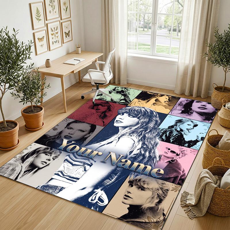 Personalized Crystal Velvet Carpet,Taylor Swift Custom Printed Name, Plush Area Rug For Home Indoor Decor