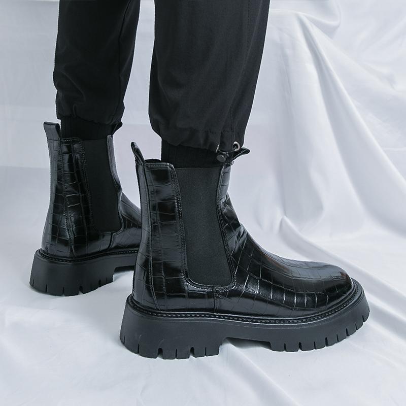 Men’s Retro Punk Thick Sole Platform Boots Black Chelsea Motorcycle Boots High Boots Plus Size