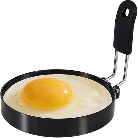 4 Pack Egg Rings for Frying Eggs, 3.5  Round Egg Cooking Stainless Steel, for English Muff Pancake, with Silicone Handle 1P Round