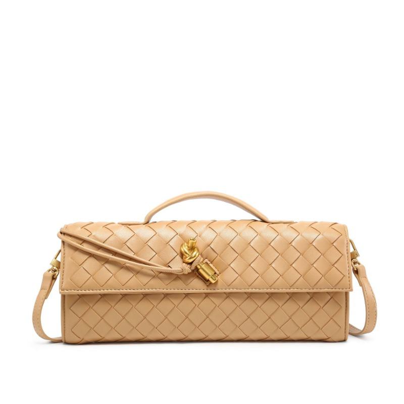Handwoven Bag Soft Leather Lock Dinner Bag Medieval Baguette Bag Long Fashion