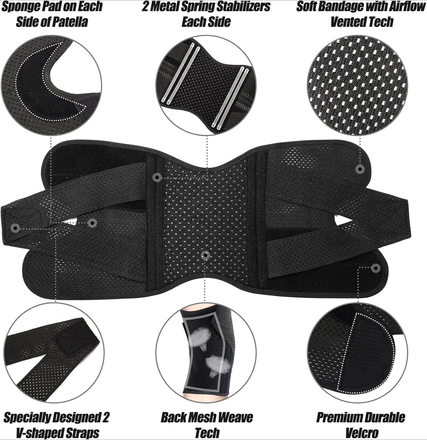 Knee Brace for Knee Pain - Compression Support with Air Mesh Fabric & Adjustable Side Stabilizers bianco