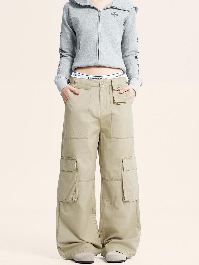 Yongfang Retro Unisex Lockerer Schnitt Cargohose mit Mehrfachtaschen-Design