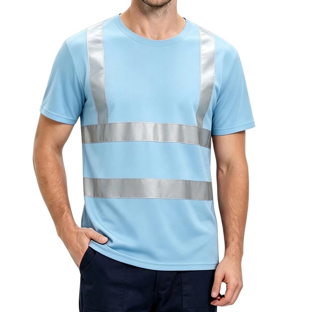 Refleksyjna Koszulka z Krótkim Rękawem Wysoka Widoczność Szybkoschnący T-shirt do Biegania w Nocy, Jazdy na Rowerze, Pracy Budowlanej