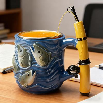 100ml Fisherman Theme Resin Mug - Comfort Grip Drinkware Fishing Tea Cup, Birthday Holiday Festive Retirement Gift for Anglers