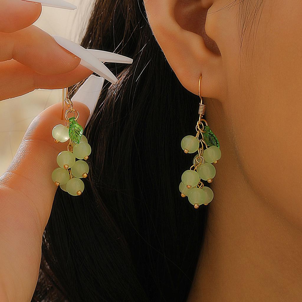 Red Berry Cluster Drop Earrings Fruit Inspired Dangle Earrings Gold Tone Hook Earrings for Women
