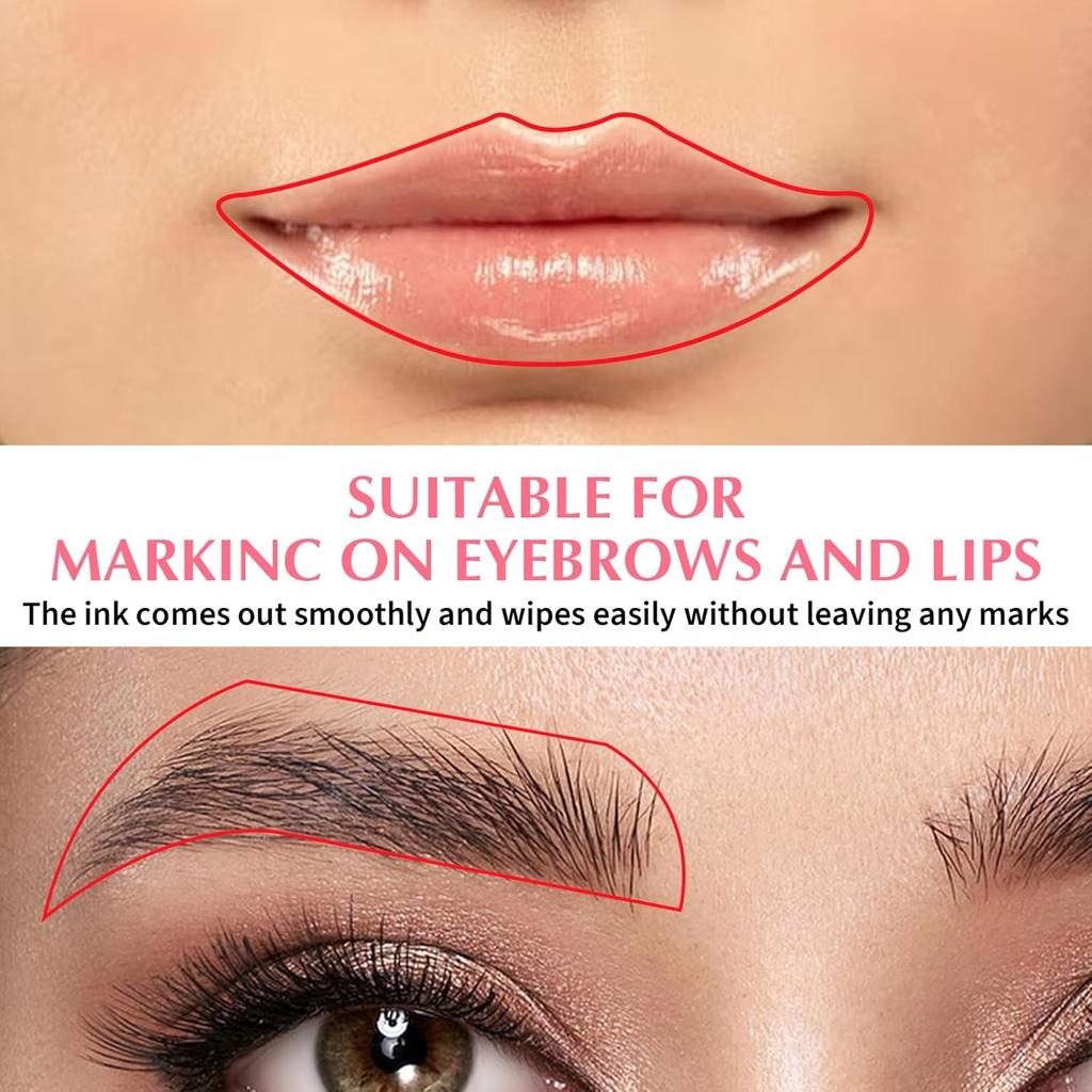 2 Pcs Eyebrow Mapping Pen, Microblading Brow Mapping Pen with 4 Replacement Refills and 1 Pink Ruler, Red Eyebrow Pencil for Women, Makeup Skin