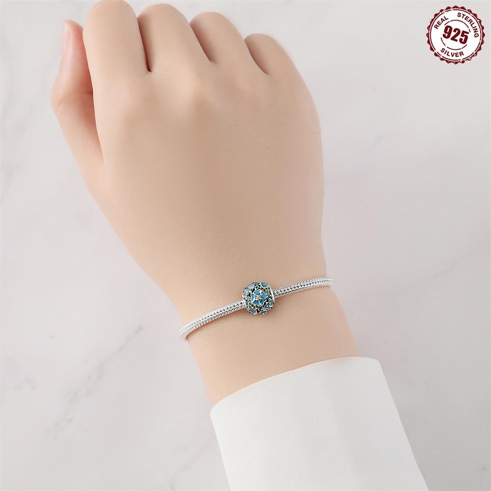 Authentic copper Charm Bead Charms Luxury Blue Cherry Blossom Hollow Bead Charms Compatible With Bracelets Diy Women Making Delicate Gift