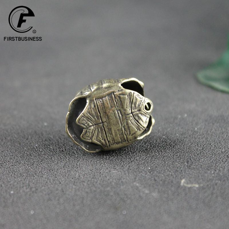 Retro Brass Mythical Beast Turtle Shell Bell Vintage Pure Copper Car Keychain Pendant Lucky Animal Statue Desktop Ornament Decor