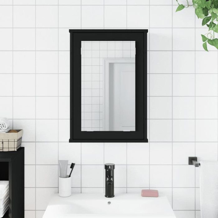 VidaXL Bathroom Mirror Cabinet, Wall-Mounted Toilet Cupboard with Mirror, Storage Furniture, Modern, Black Wood 842431