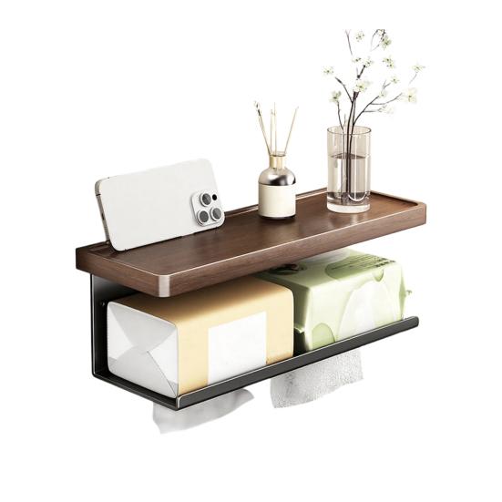 Wall Storage Rack Strong Load-Bearing Wall-Mounted Organizer with Rounded Paper Outlet Smooth Pull-Out Multifunctional Wood Metal Bathroom Shelf