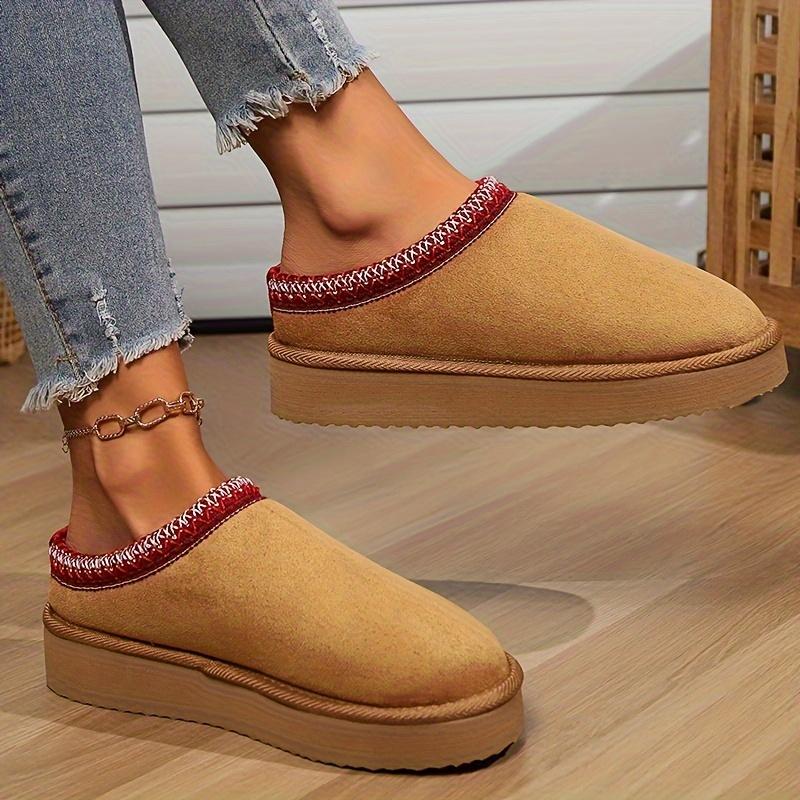 Solid Color Slippers, Casual Slip On Plush Lined Shoes, Comfortable Indoor Home Slippers