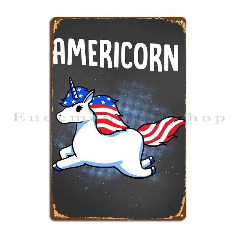 Americorn Unicorn America Metal Plaque Poster Rusty Designs Classic Cinema Club Tin Sign Poster 20x30cm(7.8x11.8inch)