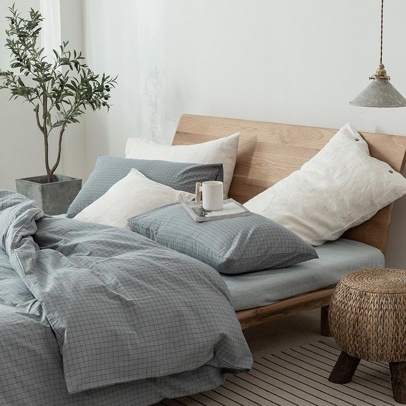 G5Z High-Quality Japanese Washed Cotton Small Check 4-Piece Set