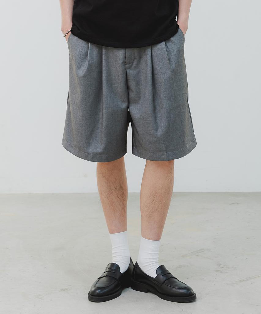 BAKKEN Side Hidden Elastic Two-Pleated Wide Half Pants Bk8903_Gray