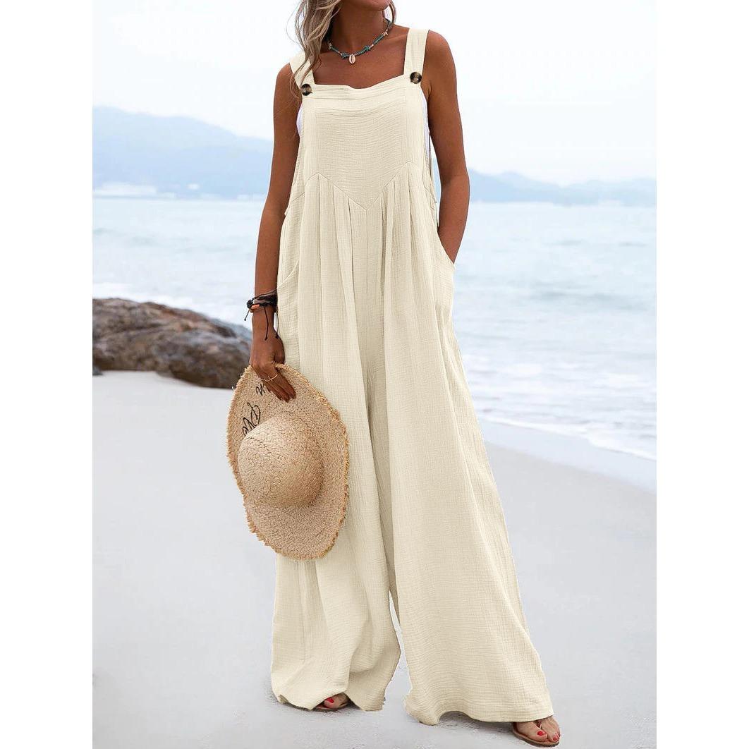 

Danmo модный женский свободный комбинезон без рукавов с открытыми плечами, однотонный повседневный комбинезон, широкие комбинезоны размера плюс XS-3XL XL бежевый