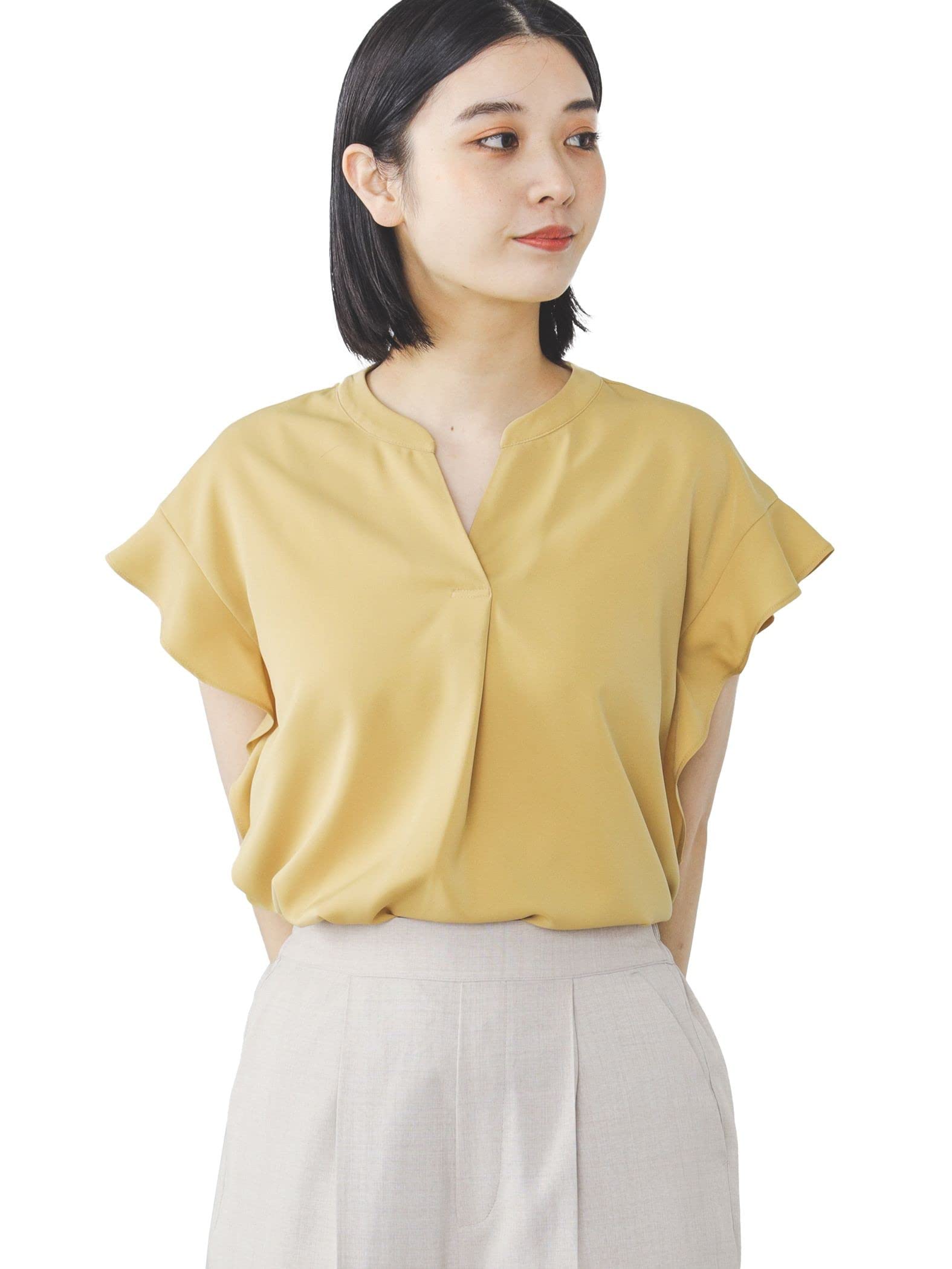 

Shirt Skipper Sleeve Ruffle Pullover YELLOW FREE [Beams Heart] S/S Women s
