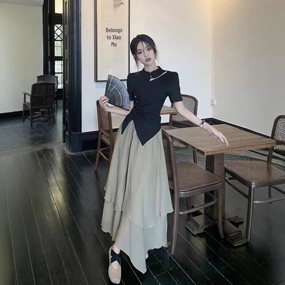 

Women s Summer Zen Style Irregular Top & High Waist Skirt Two-Piece Set M