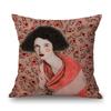 Vintage Argentina Artist Flower Leaves Background Fashion Girl Comic Beautiful Cotton Linen Sofa Pillow Case Cute Cushion Cover