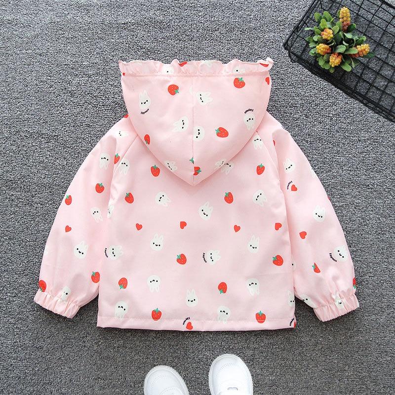 Adorable Spring Autumn Jackets Girls with All - Over Strawberry and Rabbit Prints