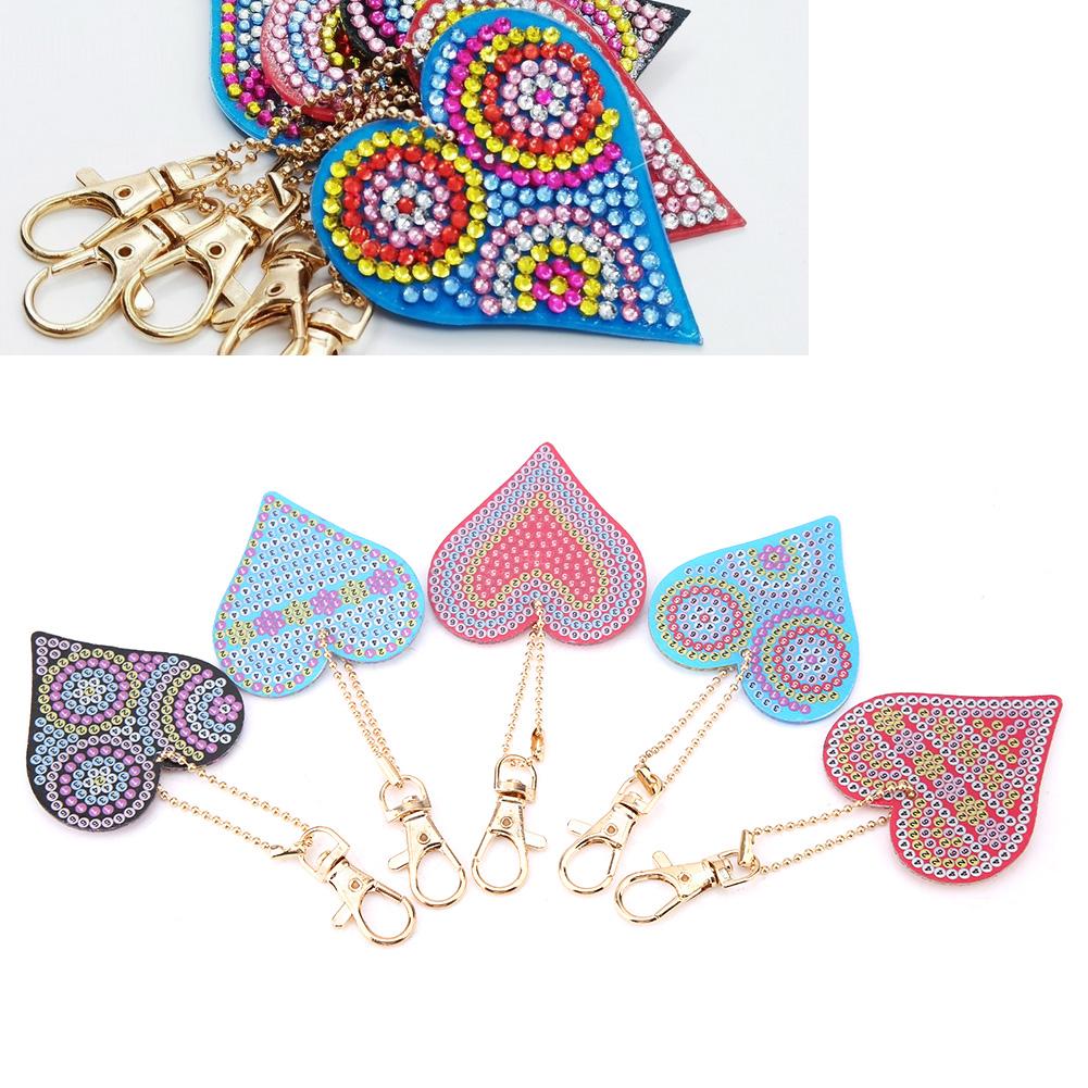Heart Shaped Key Chain DIY Decoration Resin Drill Diamond Painting Keyring Gift Home Decor