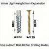 50Pcs 6Mm Expansion Pipe For Hollow Walls Metal Expansion Screws Kit Self Tapping Screws Pipe Drilling Plug Fastener Bolt