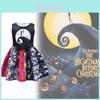 The Nightmare Before Christmas Girl Dress With Cartoon Print And Bow For Holiday Party