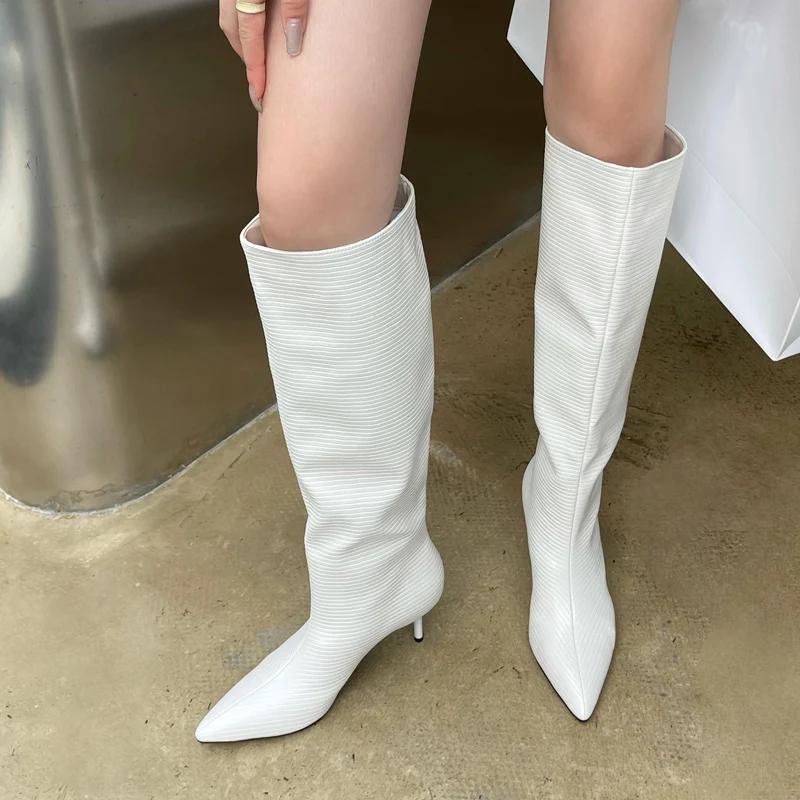 Design Pointed Toe Women Knee-High Boots Designer Party Dress Street Long Booties Thin Low Heels Shoes