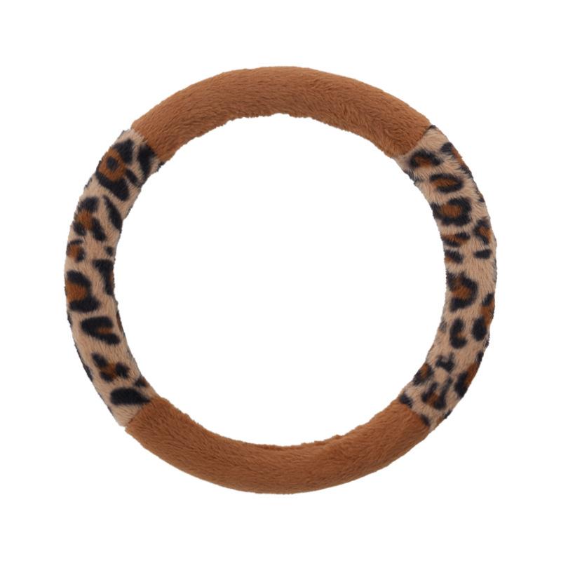 Leopard Print Car Steering Wheel Cover Plush Winter Warm Non-slip Car Handle Cover Goddess Car Steering Wheel Cover
