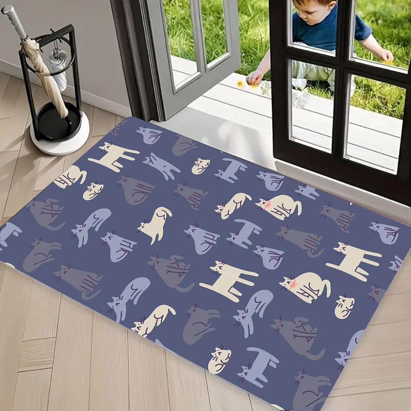 

Illustration Kitten Door Mat Black Cute Cat Printed Carpet Living Room Bedroom Decoration Carpet 40cm x 60cm
