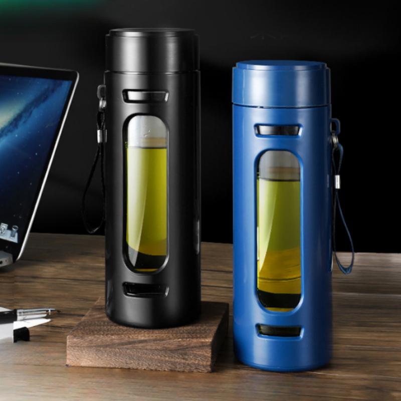 

Large Capacity Double Layer Glass Portable Drop Proof Insulation Tea Water Separation Plastic Glass Cup Travel Home Drinkware 400ML чёрный