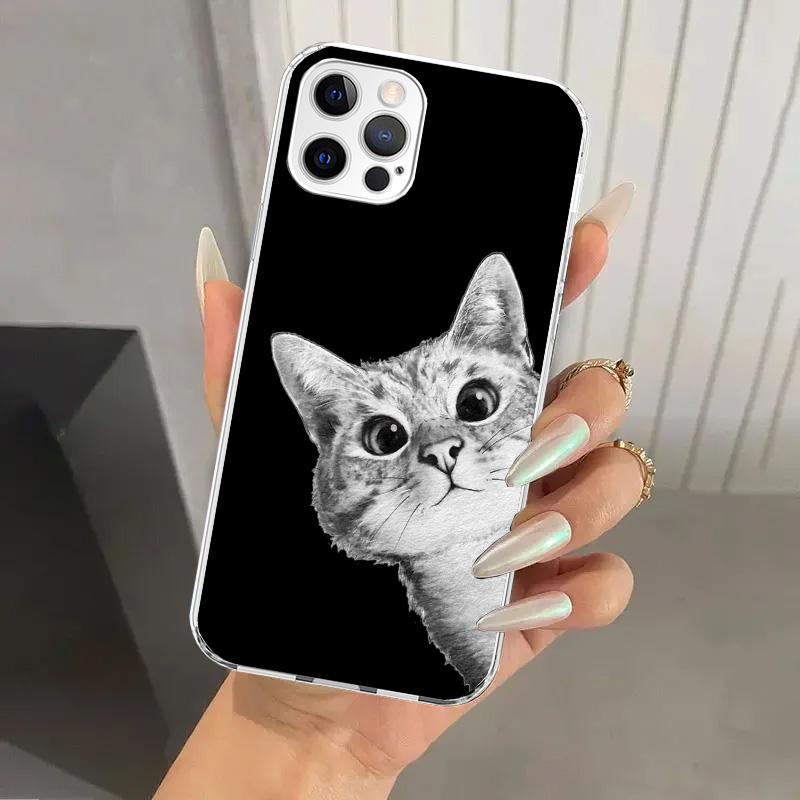 Cat Cute Kitten Cartoon Phone Case for Iphone 17 Air 16 15 Plus 14 13 Mini 12 11 Pro Max 16E 7 8 SE 2020 Soft Funda Print Shell