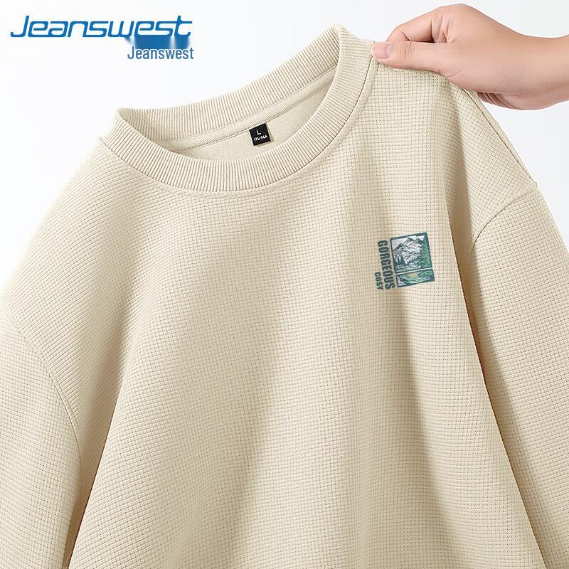 Jeanswest Men's Heavyweight Waffle Knit Crew Neck Sweatshirt