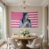 Virales Billie Eilish Blaues Haar Wandteppich Rosa Amerikanische Flagge - Premium Flachdruck Wandbehang Dekoration