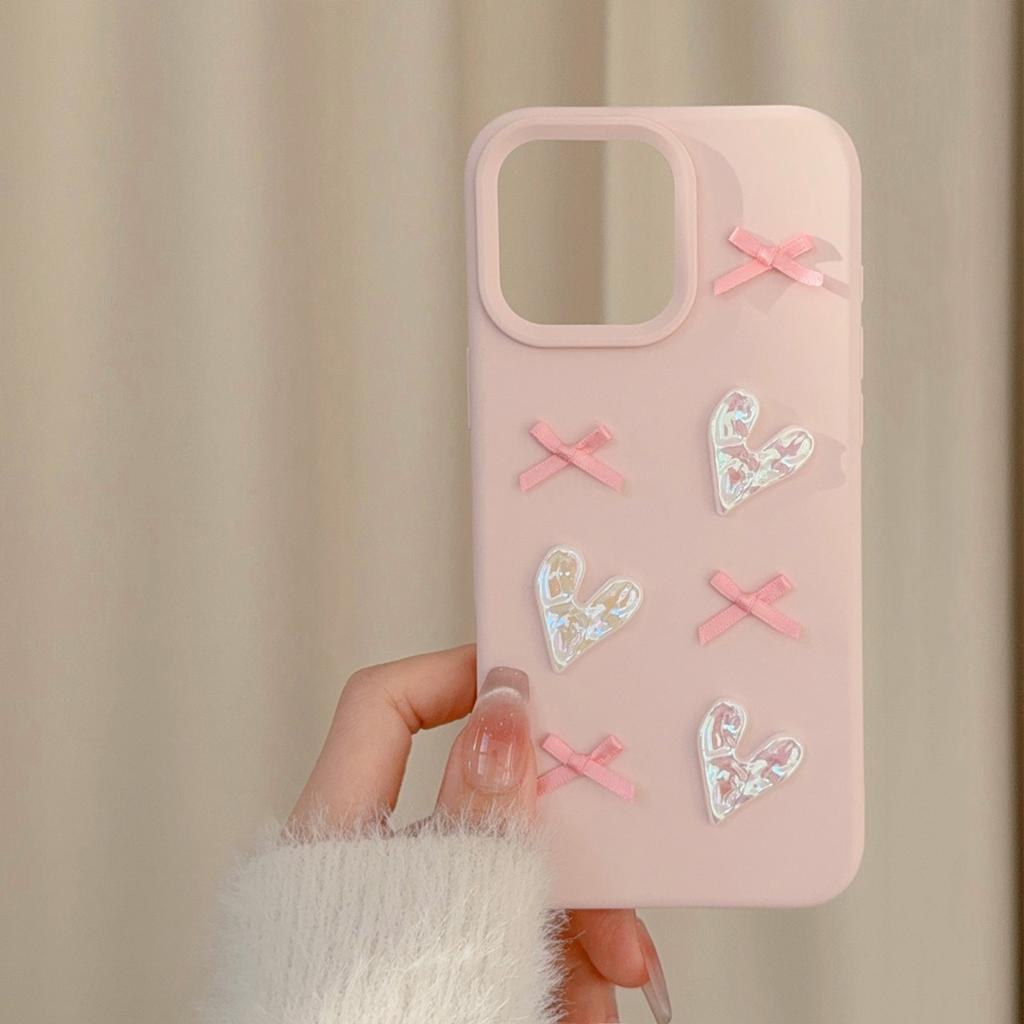 Three dimensional Suitable 15promax Apple 16 Mobile Phone Case Iphone17 Pink Love Bow 1311 Soft