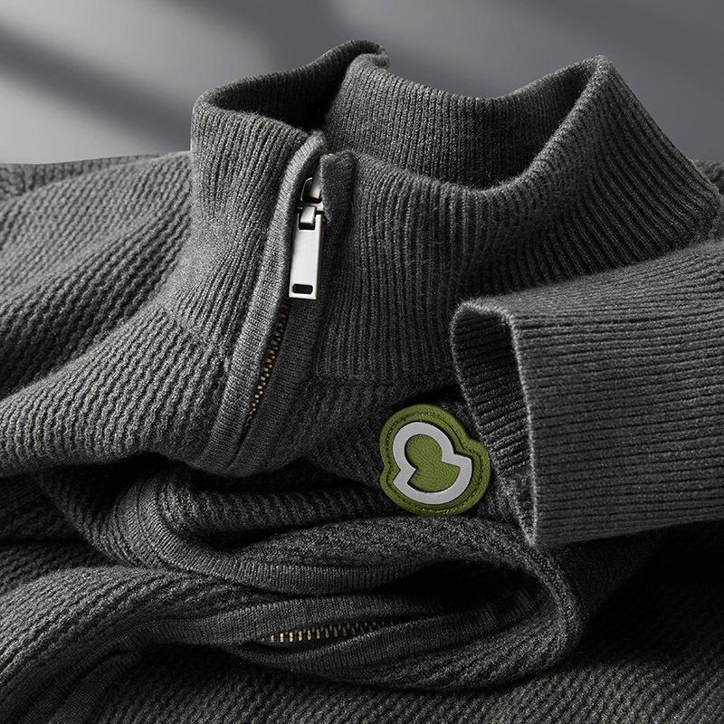 

Men s Slim Fit Trendy Knit Cardigan: Thick Warm Zipper Stand Collar Jacket for Autumn/Winter. 4XL темно-сірий