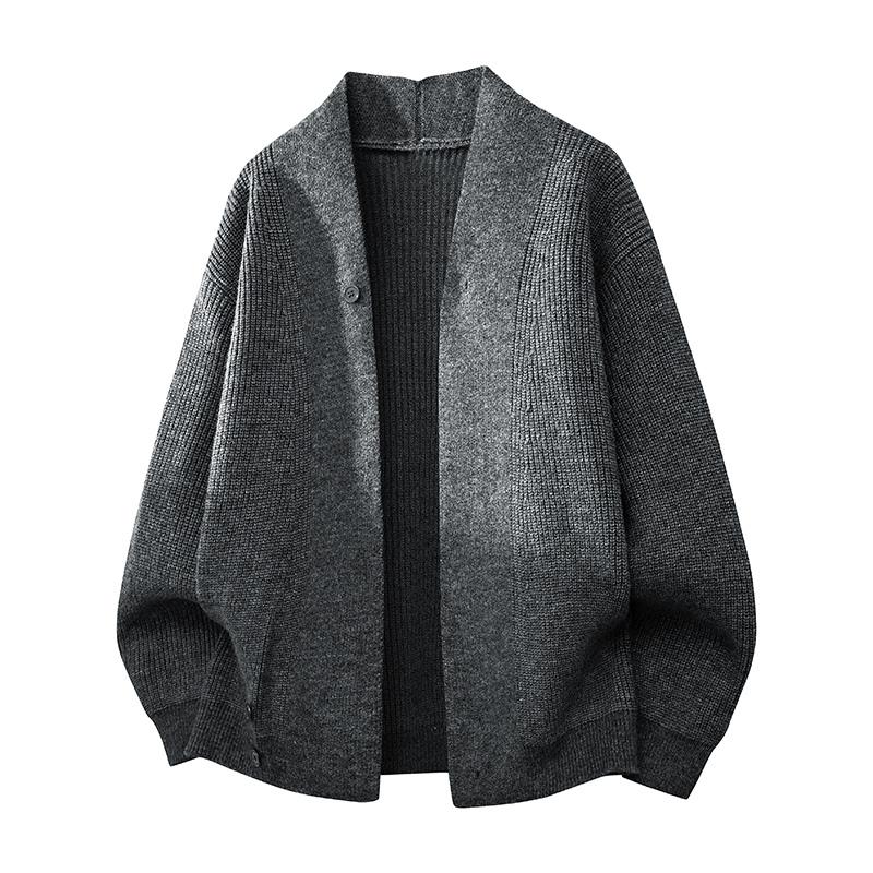 Round Sweater Knitted Men's Jacket Solid Color Button Long-sleeved Top