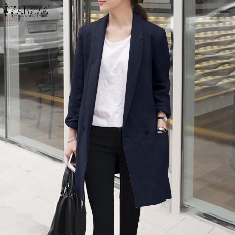

ZANZEA Женский повседневный кардиган с острыми лацканами и длинными рукавами, тонкая верхняя одежда