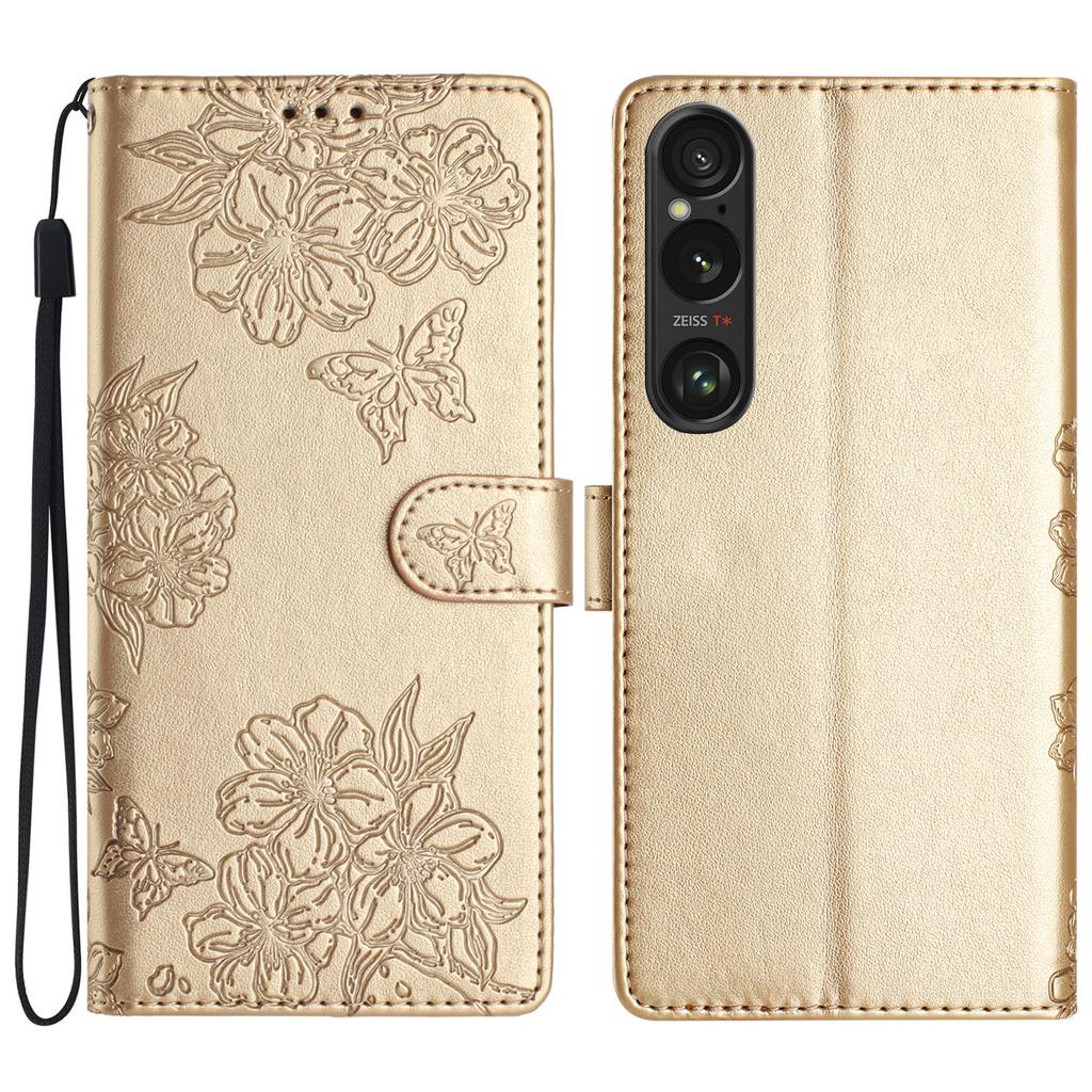 For Sony Xperia 1 VI Case Butterfly Flower Drop-Proof PU Leather Wallet Phone Cover