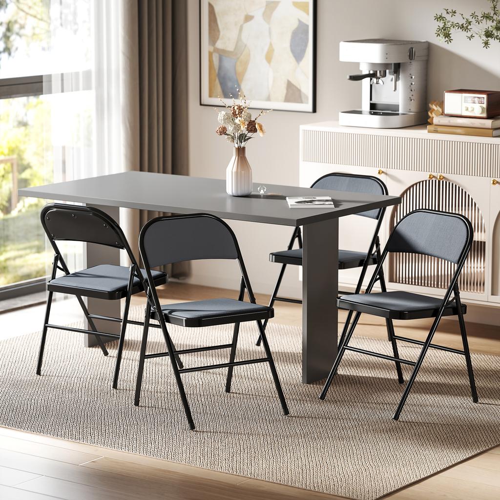 Folding Chairs, Set of 4, Steel Frame, 45 x 46 x 78 cm, Grey