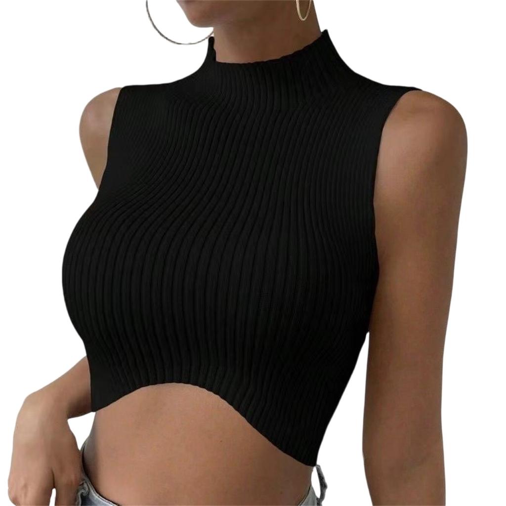 Ladies Fashion Round Neck Color Sleeveless Top