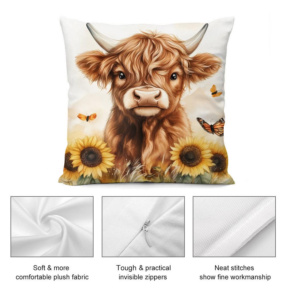 Cute Highland Cow Cushion Cover Soft Plush Fabric DoubleSided Printed Cushion Covers for All Seasons Modern HomeDecor Gift