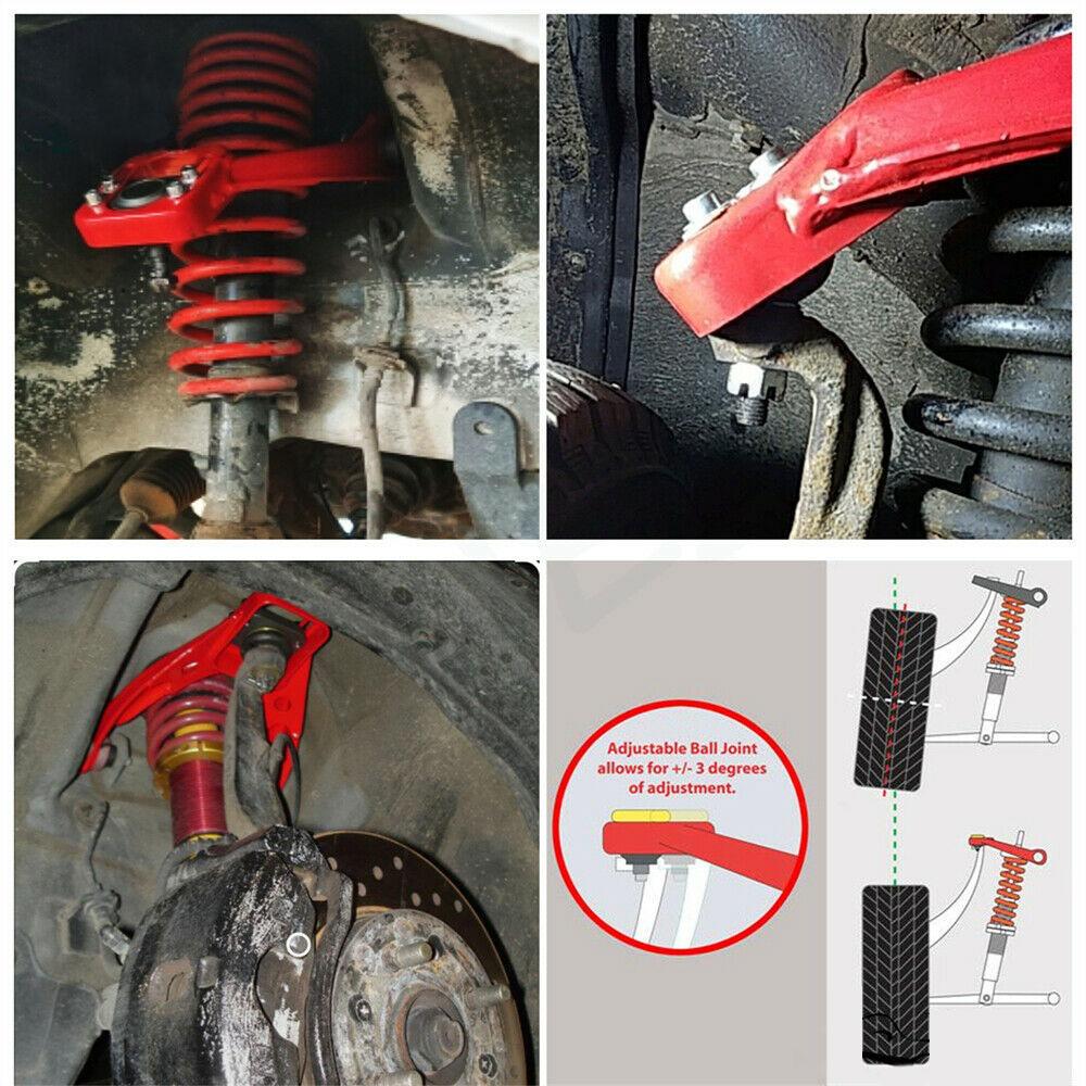 1Pair Front Upper Adjustable Camber Arm Tube Kits For 92-95 Honda Civic Eg + 92-00 Adjustable Camber Kit Red Car Accessories
