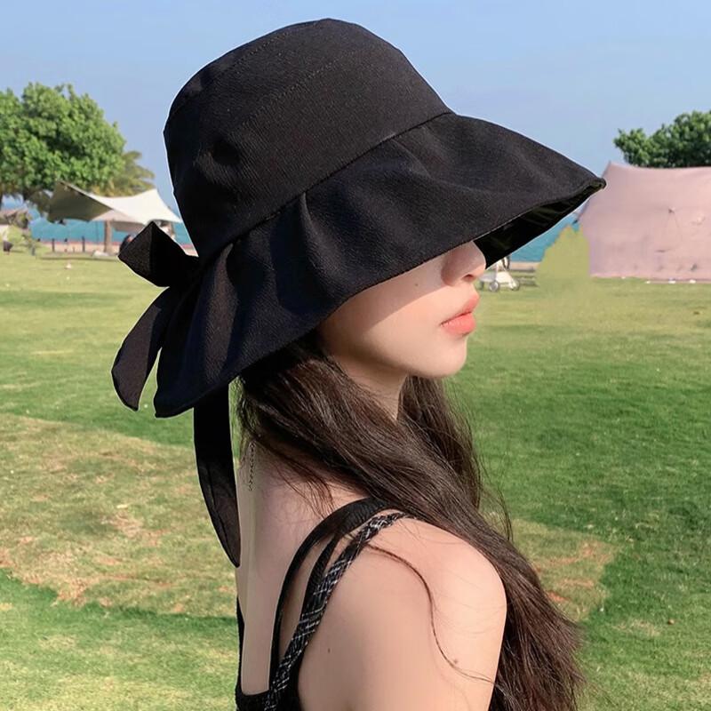 XUEXIMAN New Sun Protection Hat for Women, Summer Black Gel UV-Resistant Bowler Fisherman Hat with Wide Brim for Face And Sun Protectio