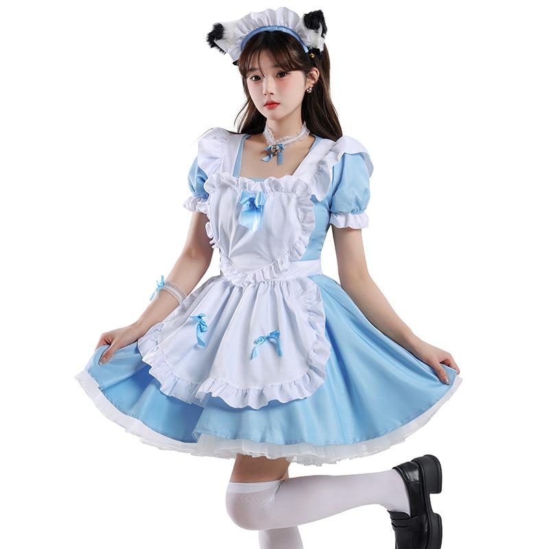 Blue and white maid outfit Alice, soft girl, maid dress, women's dress, dress