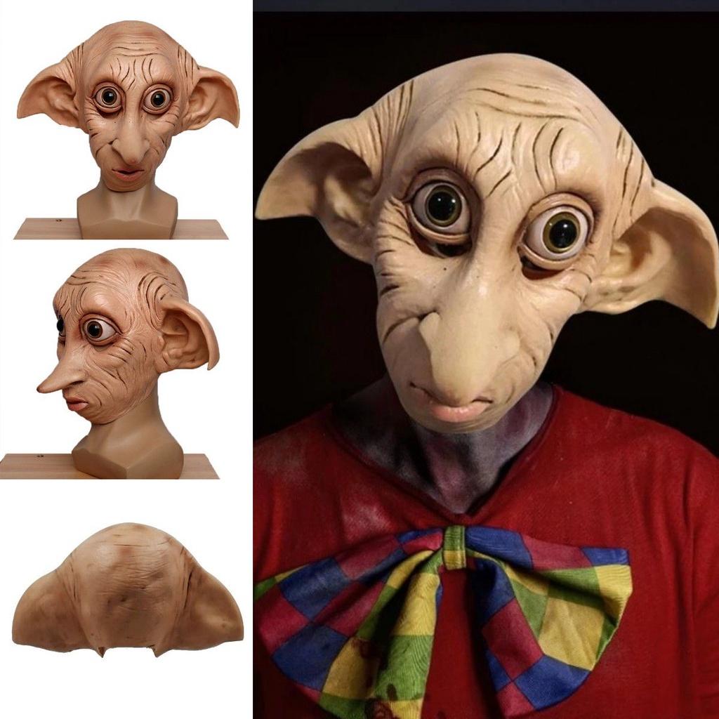 Máscara Realista Cosplay Elfo Dobby Fantasia de Halloween Adereço de Chapéu Marrom Látex Estilo Animal