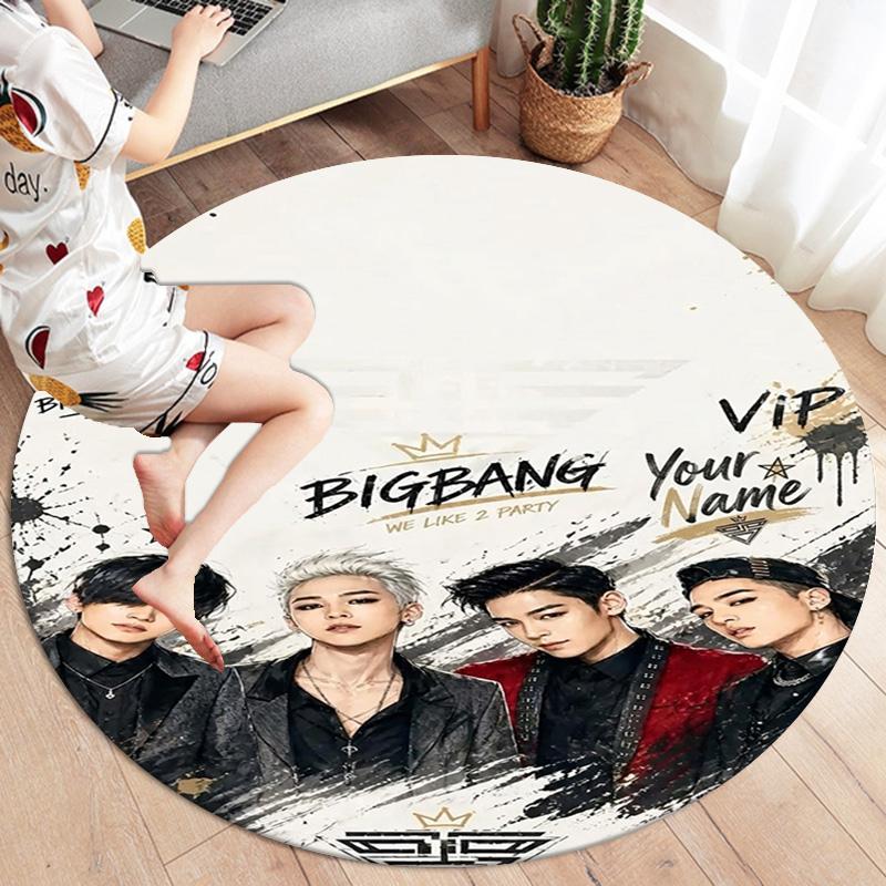 Bigbang Music Custom Name Round Area Rug Carpet Rug For Living Room Bedroom Sofa Playroom Decor Nonslip Floor Mat