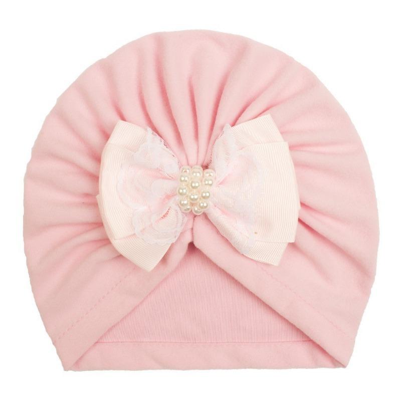 New baby velvet pearl bow hat, children's comfortable warm pullover hat, baby hat strap